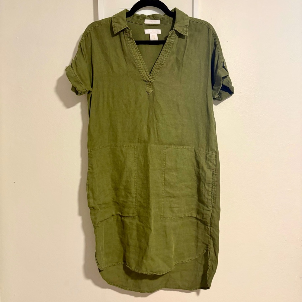 Halston Linen Dress in Olive